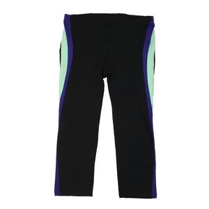 Gap Fit Womens M Crop Leggings Black Green Stripe Nylon Retro 80s
